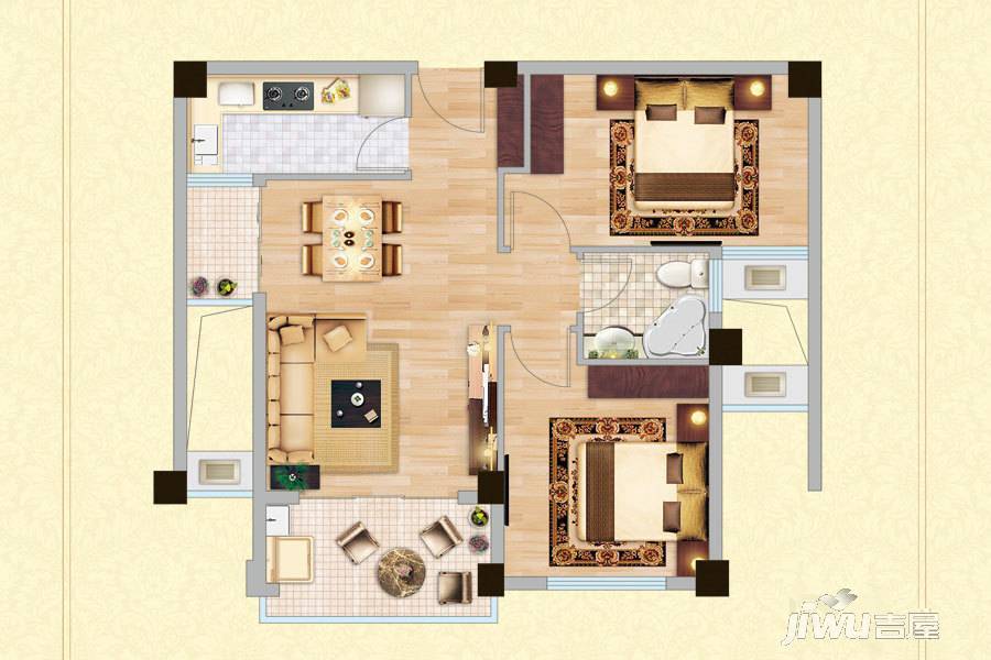 融商大城时代2室2厅1卫66㎡户型图