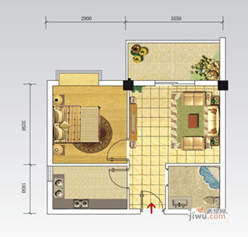 鑫瑞学府花园1室1厅1卫户型图