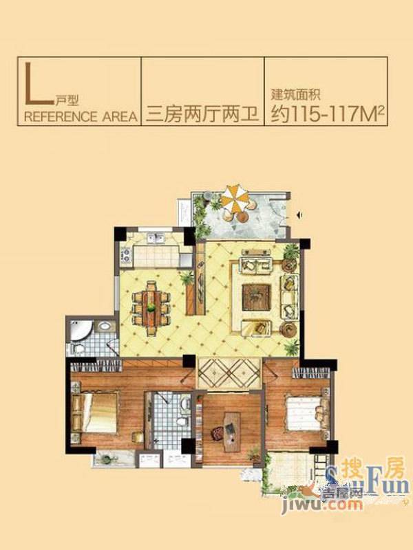 兰溪湾3室2厅2卫115㎡户型图