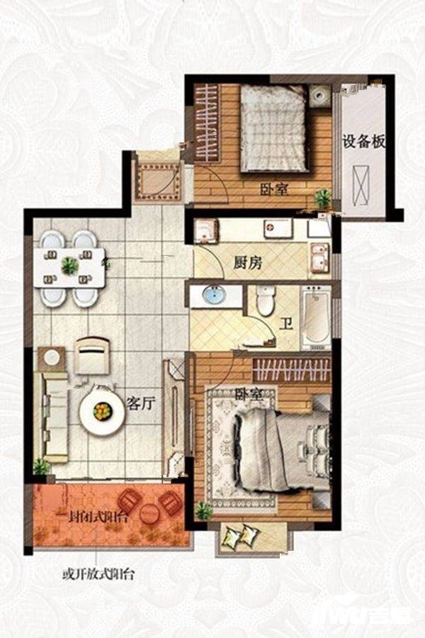 住宅水晶湖畔2室2厅1卫73㎡户型图