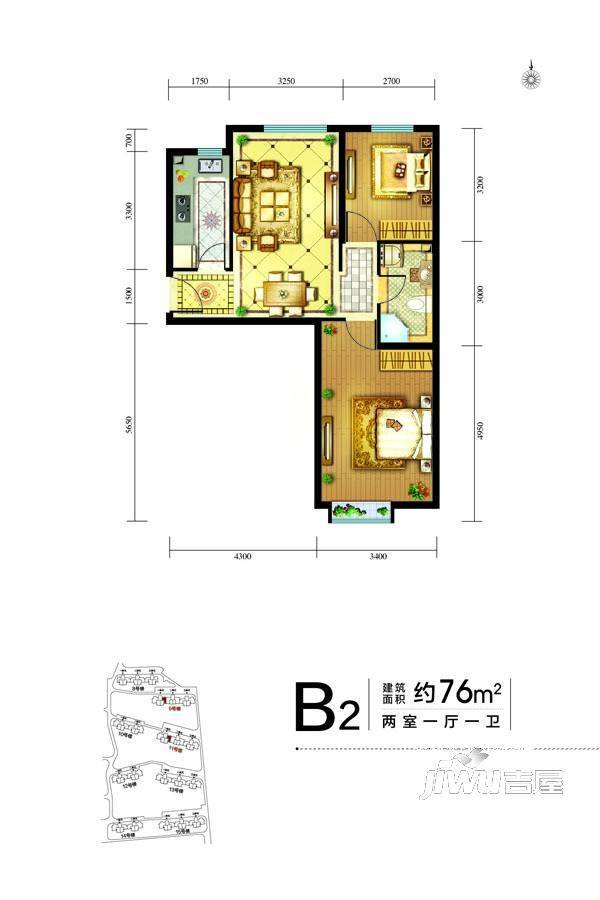 中兴和园二期2室1厅1卫76㎡户型图