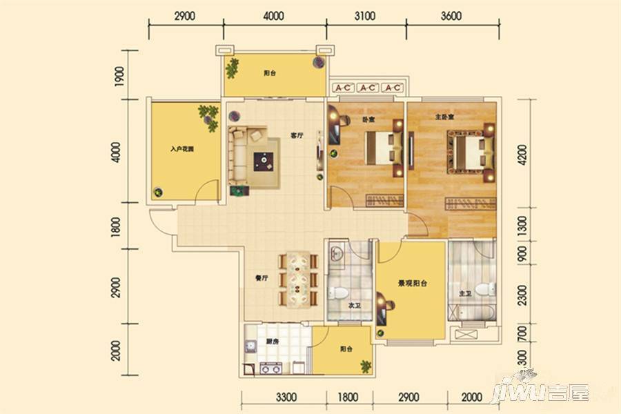 泽坤名仕公馆4室2厅2卫135㎡户型图