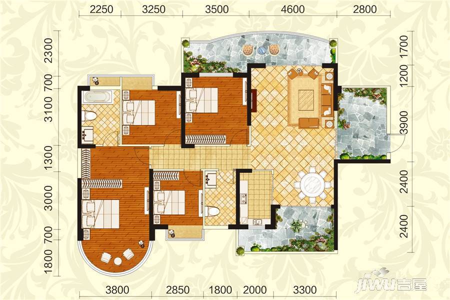 光大皇庭世家4室2厅2卫162㎡户型图