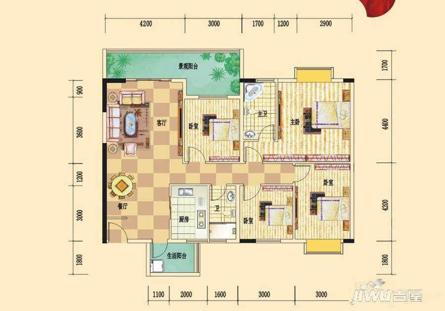 海润盛世豪庭4室2厅2卫135.6㎡户型图