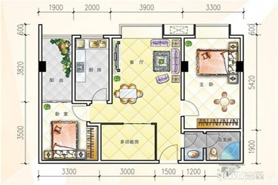 工业品电器城3室2厅1卫100.5㎡户型图