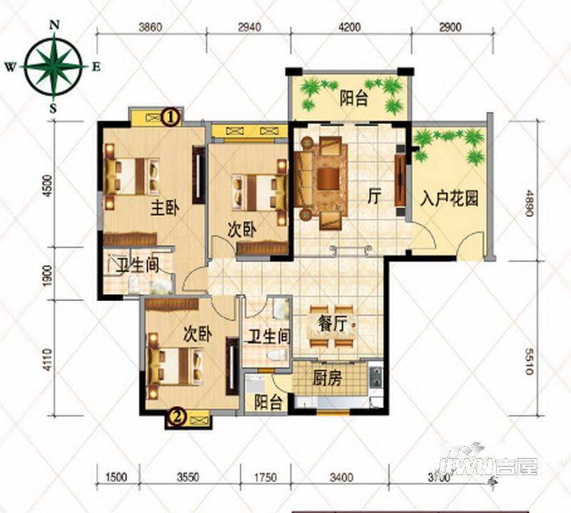 玉林奥园康城3室2厅2卫133㎡户型图