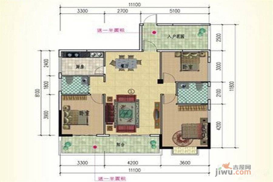 江南明珠3室2厅2卫125.8㎡户型图