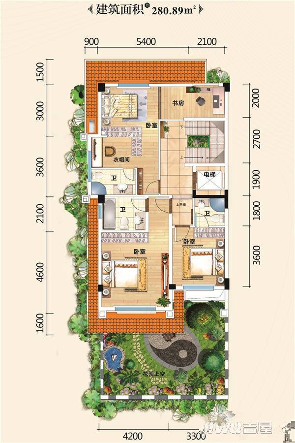 中鼎公园假日5室2厅6卫280.9㎡户型图