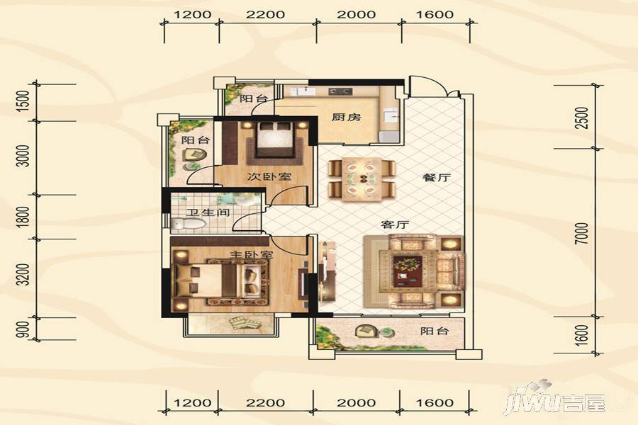 万昌东方巴黎水岸2室2厅1卫79.7㎡户型图