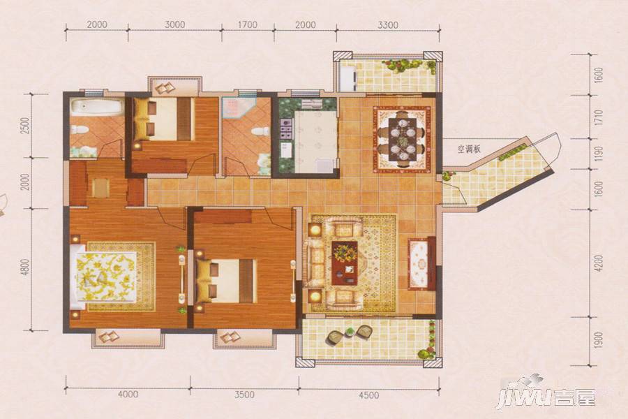 玉林奥园康城3室3厅3卫144㎡户型图