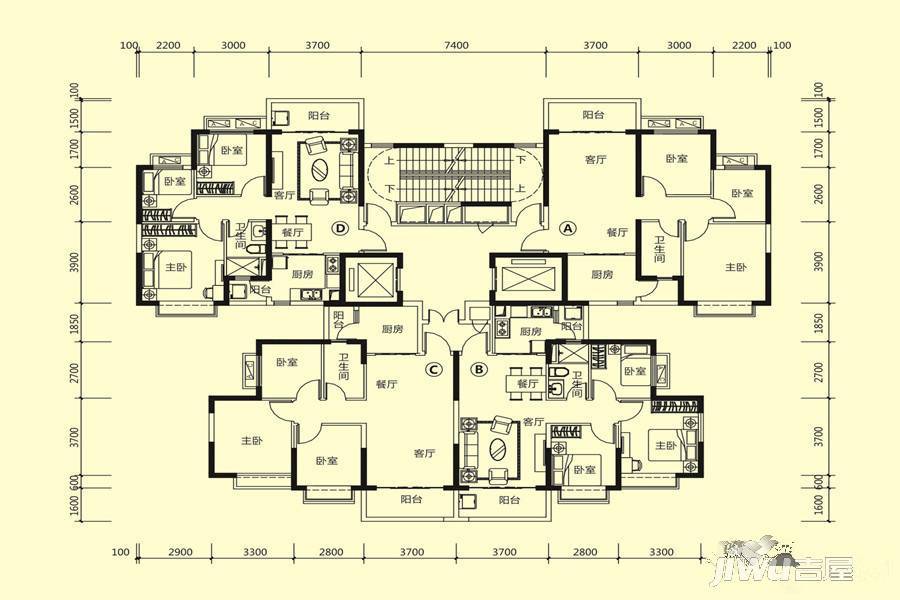 玉林恒大城3室2厅1卫89.7㎡户型图