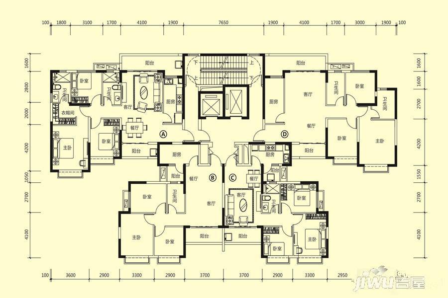 玉林恒大城3室2厅1卫93.2㎡户型图