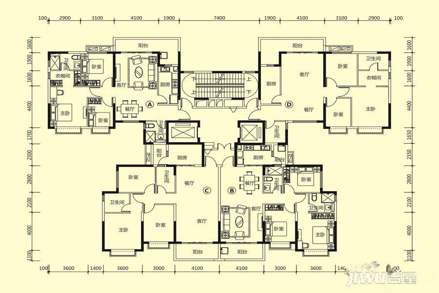 玉林恒大城3室2厅1卫106㎡户型图