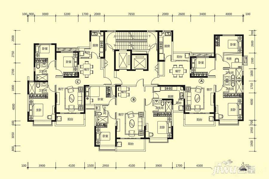 玉林恒大城3室2厅1卫106.2㎡户型图