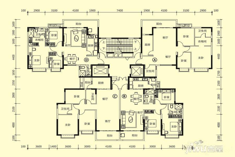 玉林恒大城3室2厅2卫120.2㎡户型图