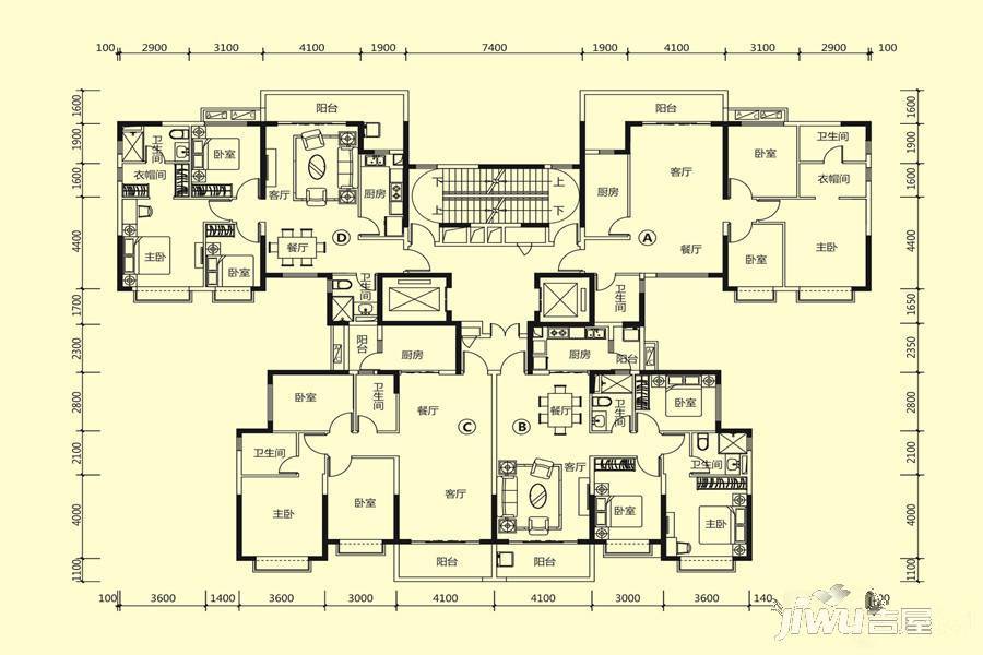 玉林恒大城3室2厅2卫120.5㎡户型图