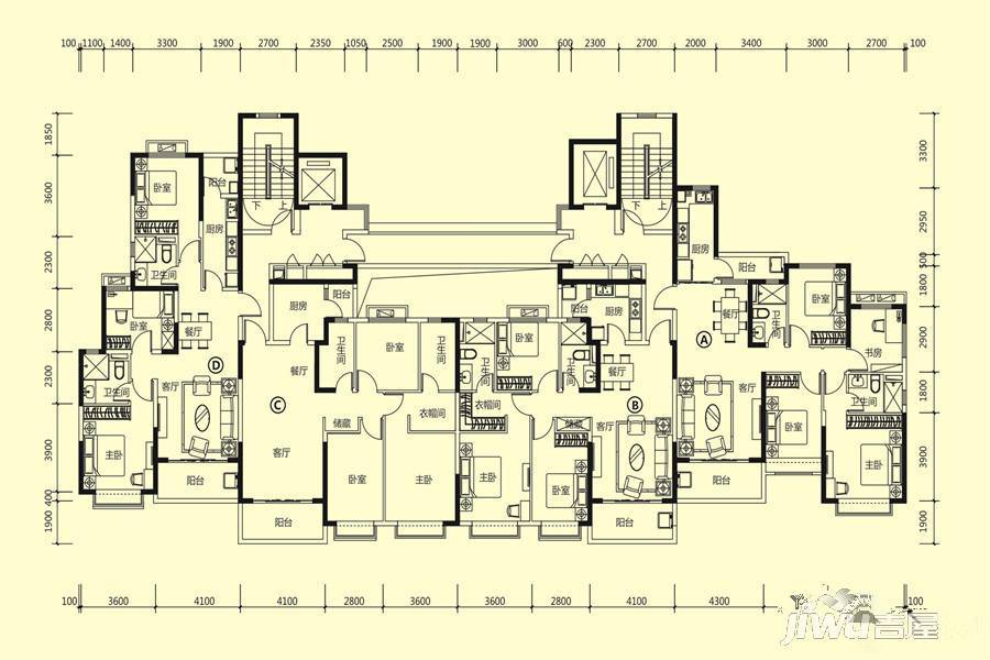 玉林恒大城3室2厅2卫122.9㎡户型图