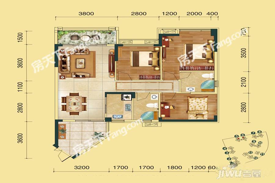 31 户型图|金色维也纳3房2厅2卫户型图_江南区金色维也纳