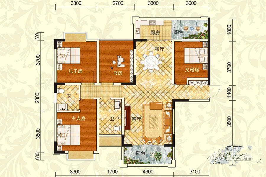 光大皇庭世家4室2厅2卫133㎡户型图