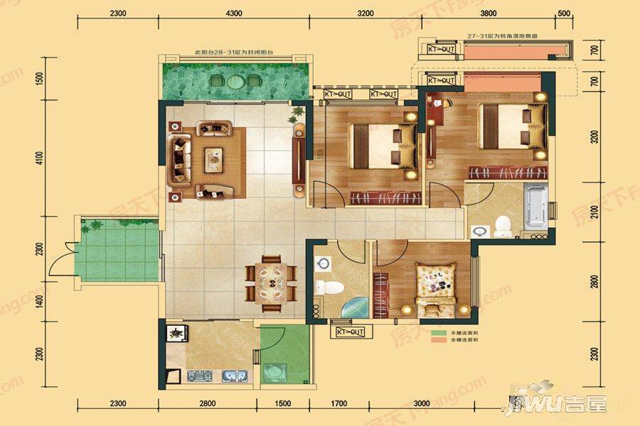 金色维也纳3室2厅2卫115.2㎡户型图