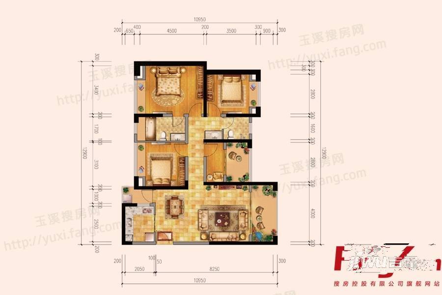 红星国际广场4室2厅2卫124.1㎡户型图