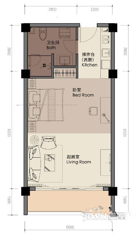 抚仙湖国际度假小镇1室1厅1卫62㎡户型图