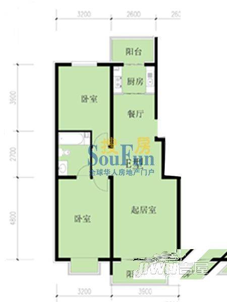 凤凰春城2室2厅1卫91.1㎡户型图