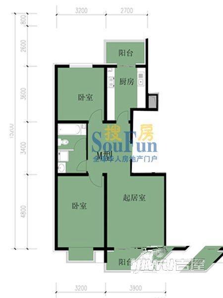 凤凰春城2室1厅1卫92.9㎡户型图