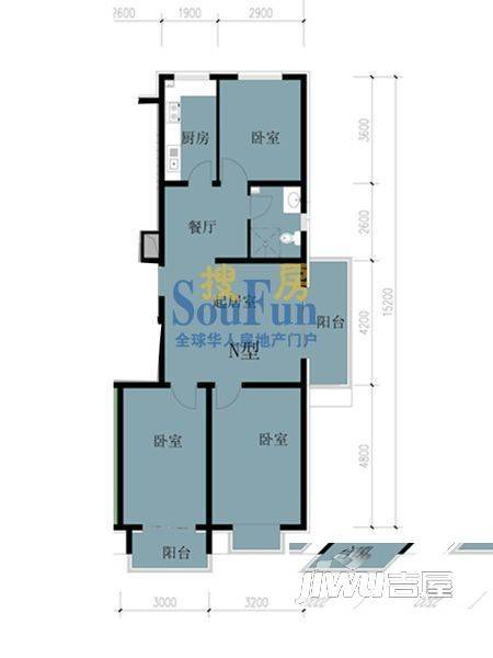 凤凰春城3室2厅1卫102.2㎡户型图