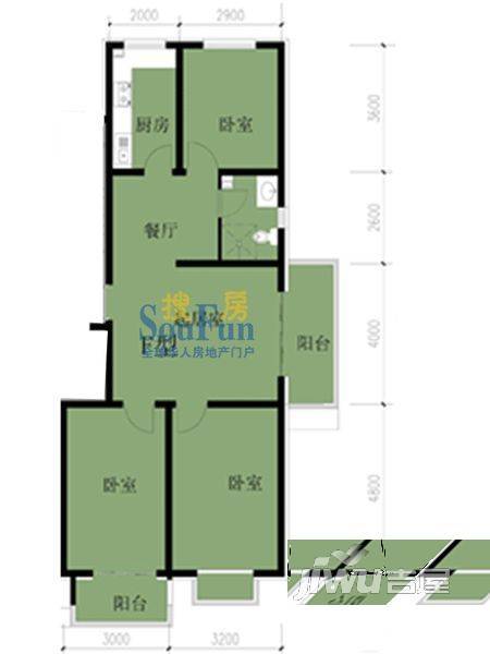 凤凰春城3室2厅1卫102.5㎡户型图