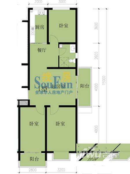 凤凰春城3室2厅1卫104.3㎡户型图