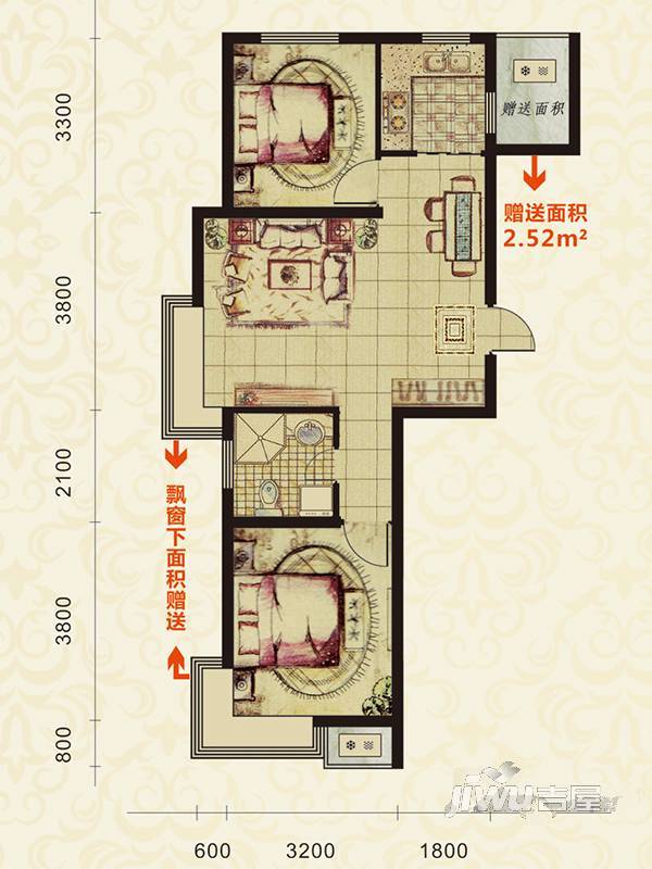 太湖明珠花园2室2厅1卫74㎡户型图