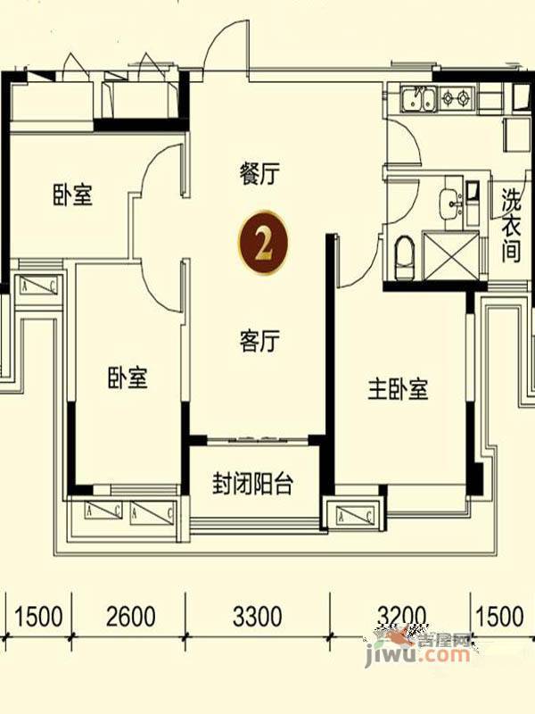 沈阳恒大御景湾3室2厅1卫105㎡户型图