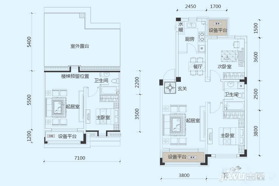 巴黎公馆2室2厅1卫79㎡户型图