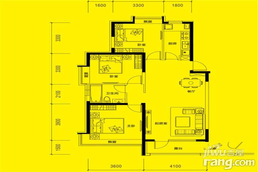 凯德俪锦城西湖叠院3室2厅1卫114.5㎡户型图