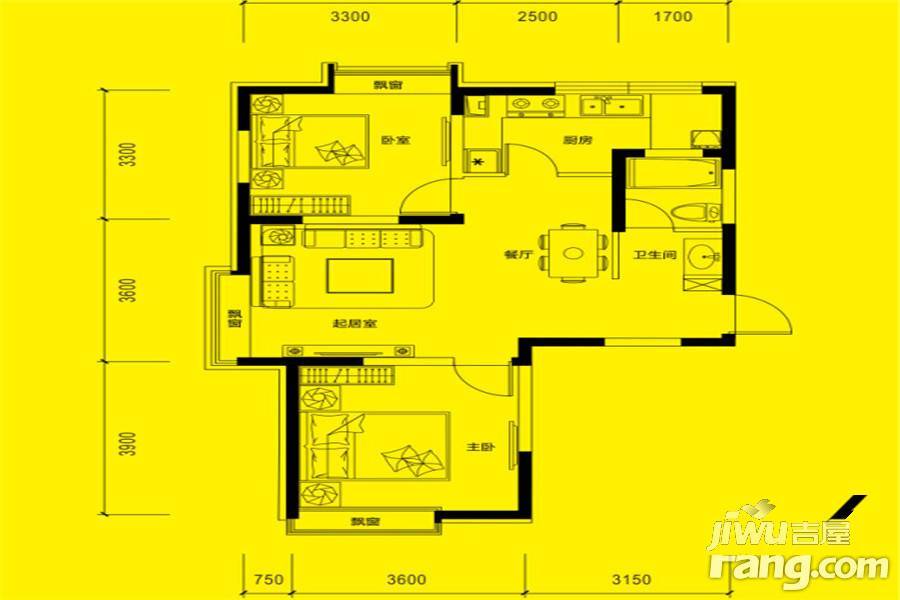 凯德俪锦城西湖叠院2室2厅2卫88.6㎡户型图