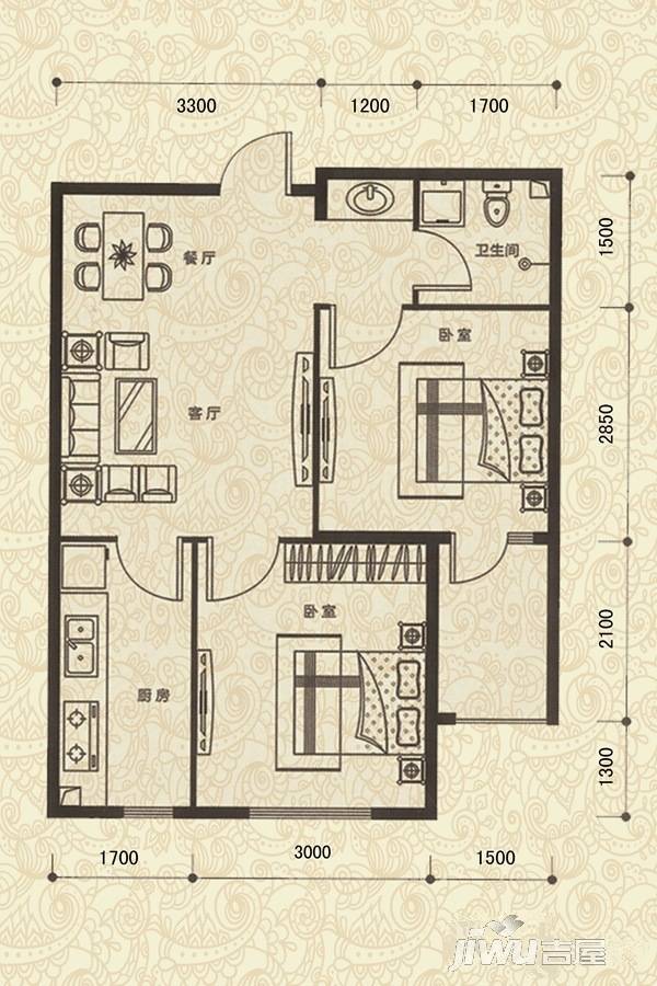 儒林庭枫2室2厅1卫57.8㎡户型图