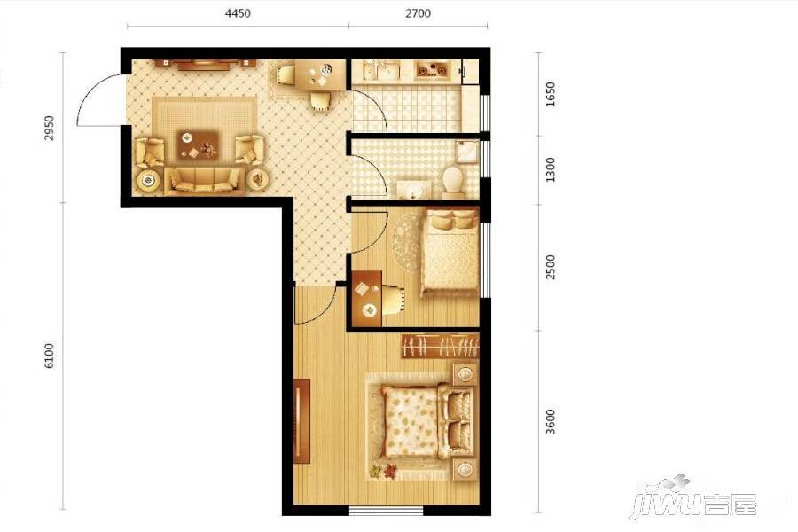 尚品精舍2室1厅1卫60㎡户型图