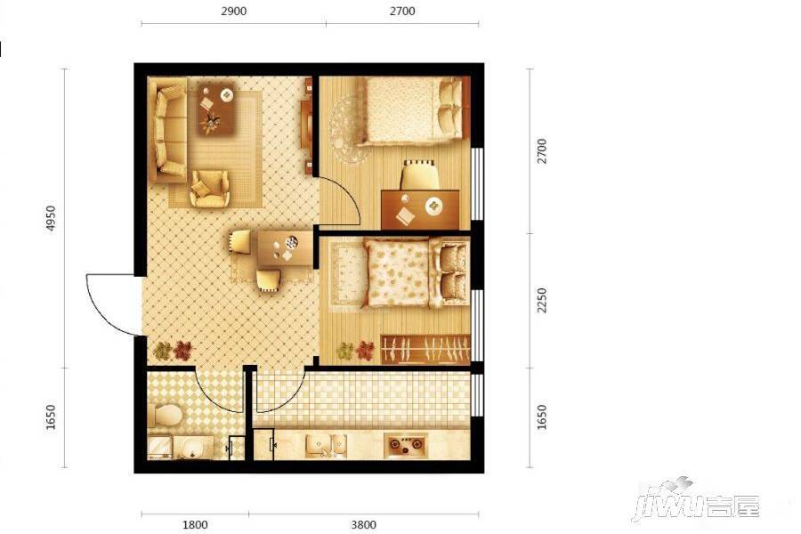 尚品精舍2室1厅1卫50.7㎡户型图