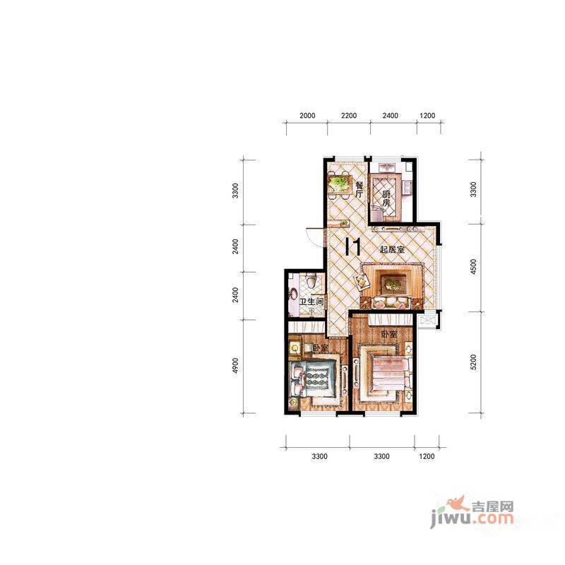 鑫丰雍景豪城2室2厅1卫96.3㎡户型图