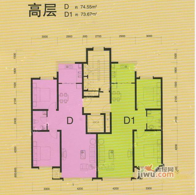 鑫丰雍景豪城2室2厅1卫74.5㎡户型图