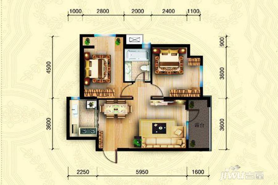 坤博幸福城2室2厅1卫72.3㎡户型图