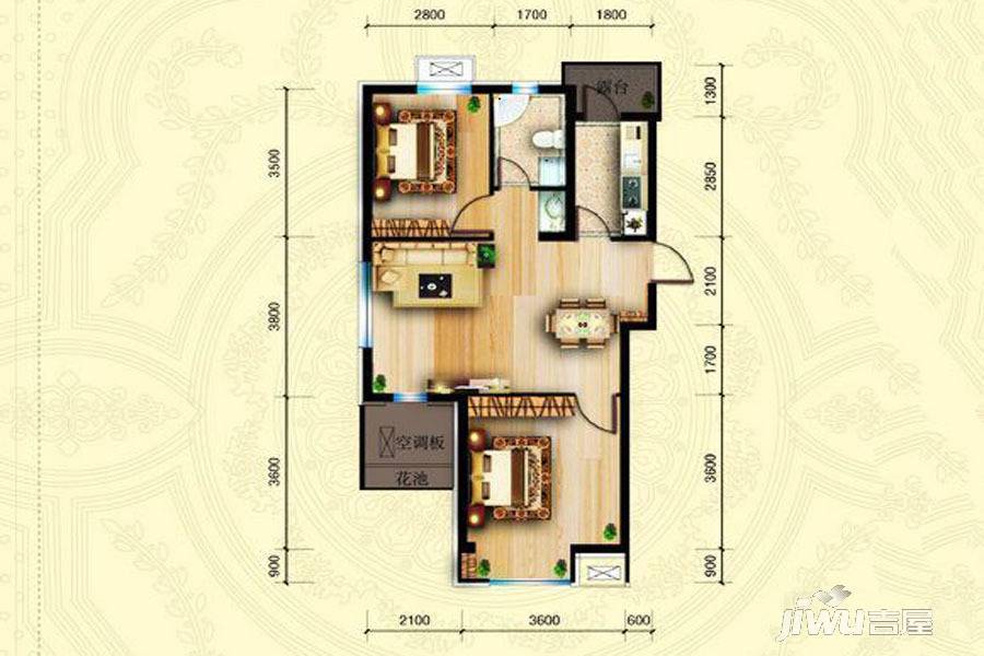 坤博幸福城2室2厅1卫78.2㎡户型图