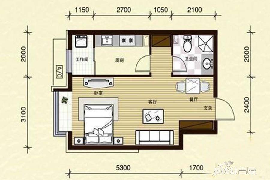 第一城1室2厅1卫45.9㎡户型图