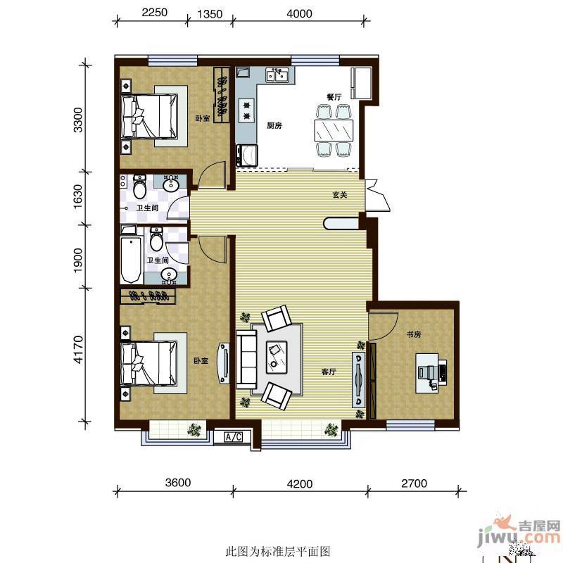 第一城3室2厅2卫113.9㎡户型图