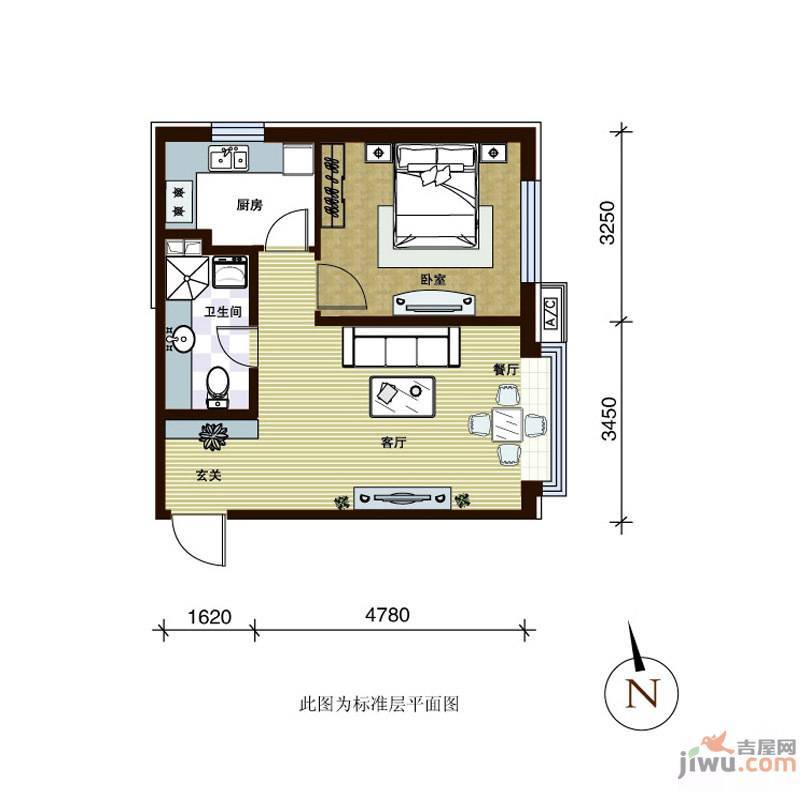 第一城2室2厅1卫54.3㎡户型图