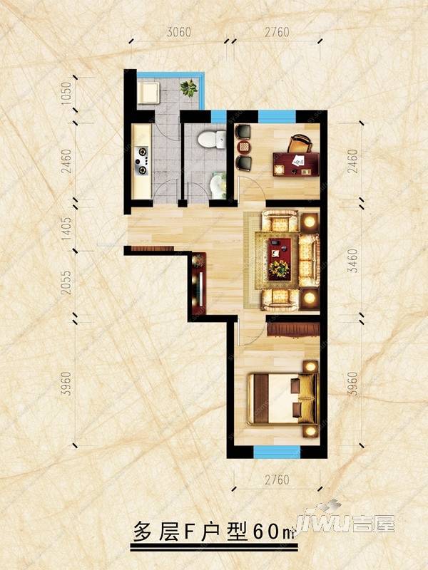 假日小城三期2室1厅1卫60㎡户型图