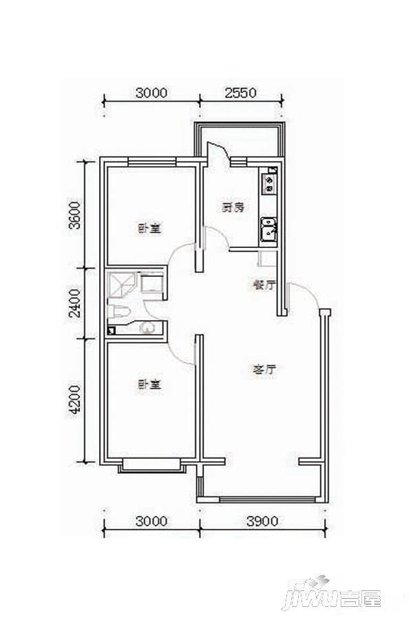 奥玛丽都2室2厅1卫81.3㎡户型图