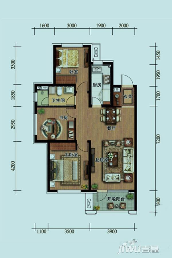 华润·中央公园3室2厅1卫116.2㎡户型图