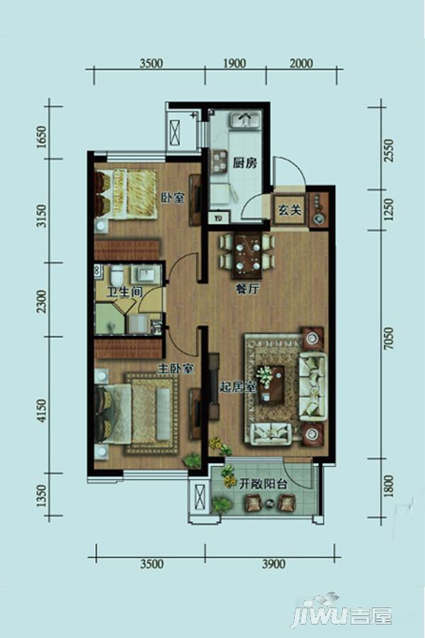 华润·中央公园2室2厅1卫95.9㎡户型图